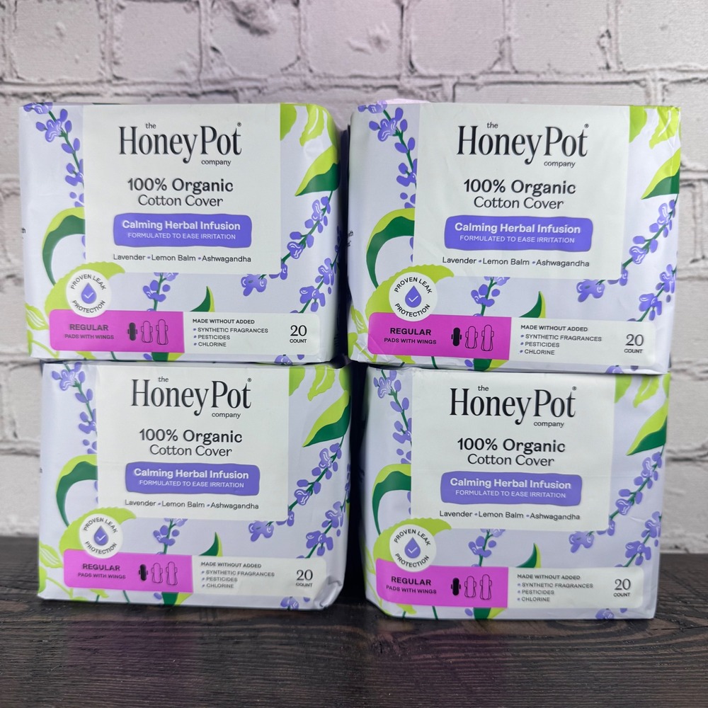 The Honey Pot Regular Pads Women 80ct White NEW Organic Cotton Herbal Infusion